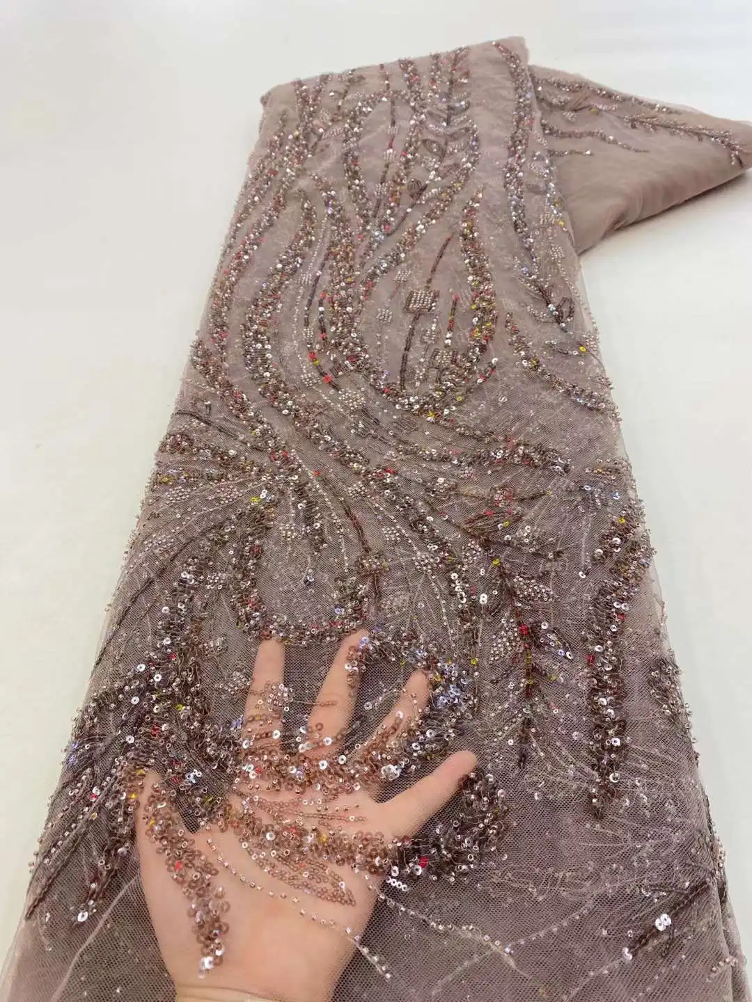 

2023 Luxury Sequin Embroidery French Mesh Lace Latest African Laces Handmade Beaded Onion Dress Tulle Net Lace Fabric XZ8842M