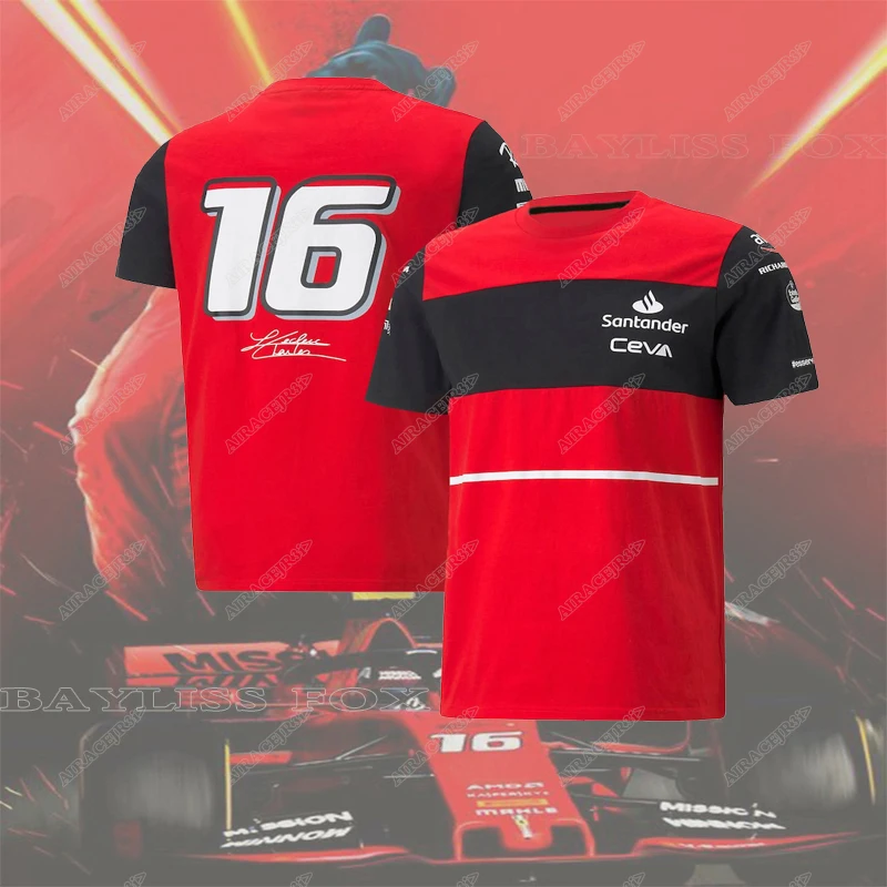 Ferrari 공식 팀용 포뮬러 원 티셔츠, 드라이버 Leclerc Sainz F1, 여름 모터스포츠 레이싱 레드, 빠른 건조, 통기성 레저