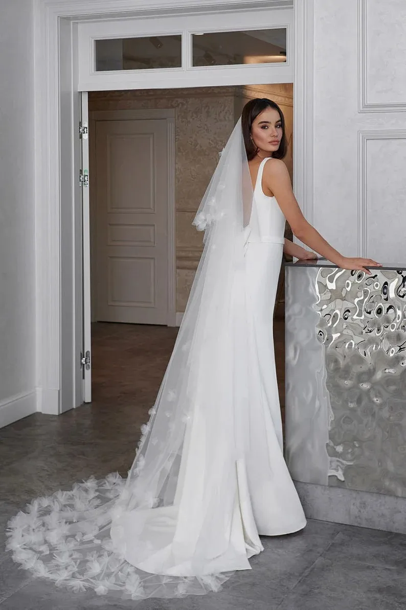 Modern Crepe Mermaid Wedding Dress Belt Women Backless Brides Wedding Party Wear Boho Bridal Dress vestidos de novia  Customized 2