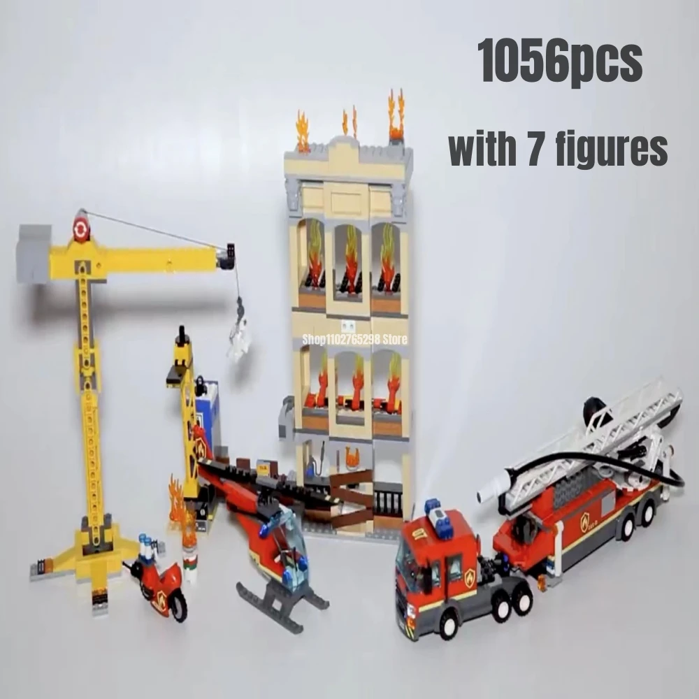 1056Pcs Downtown Vigili Del Fuoco Building Blocks Modello Di Camion Fit 60216 Giocattoli Per Bambini Regalo Di Natale