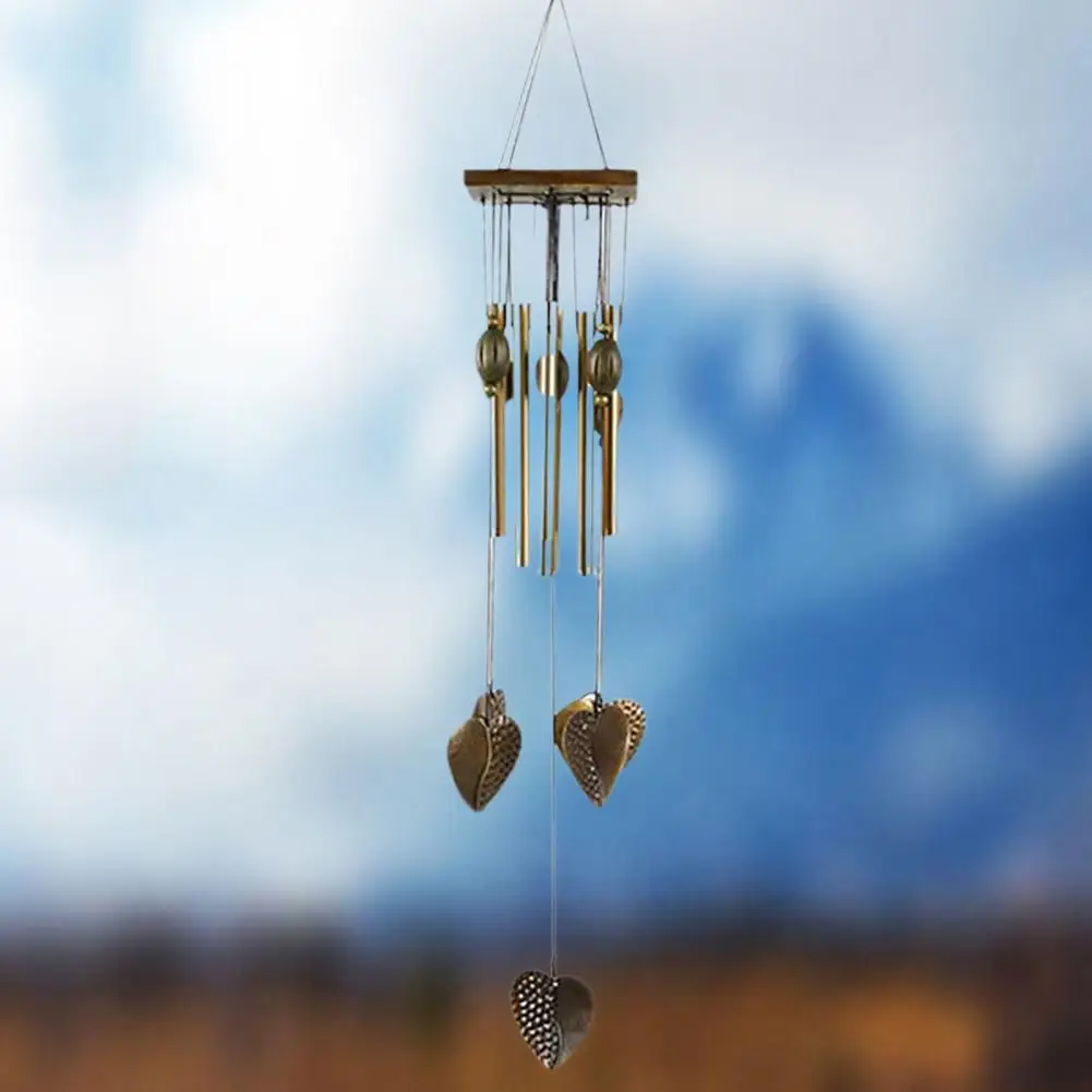 Anti-corrosion Wind Chime with Heart Pendant Metal Patio Porch Windchimes Bell for Home Decor 4