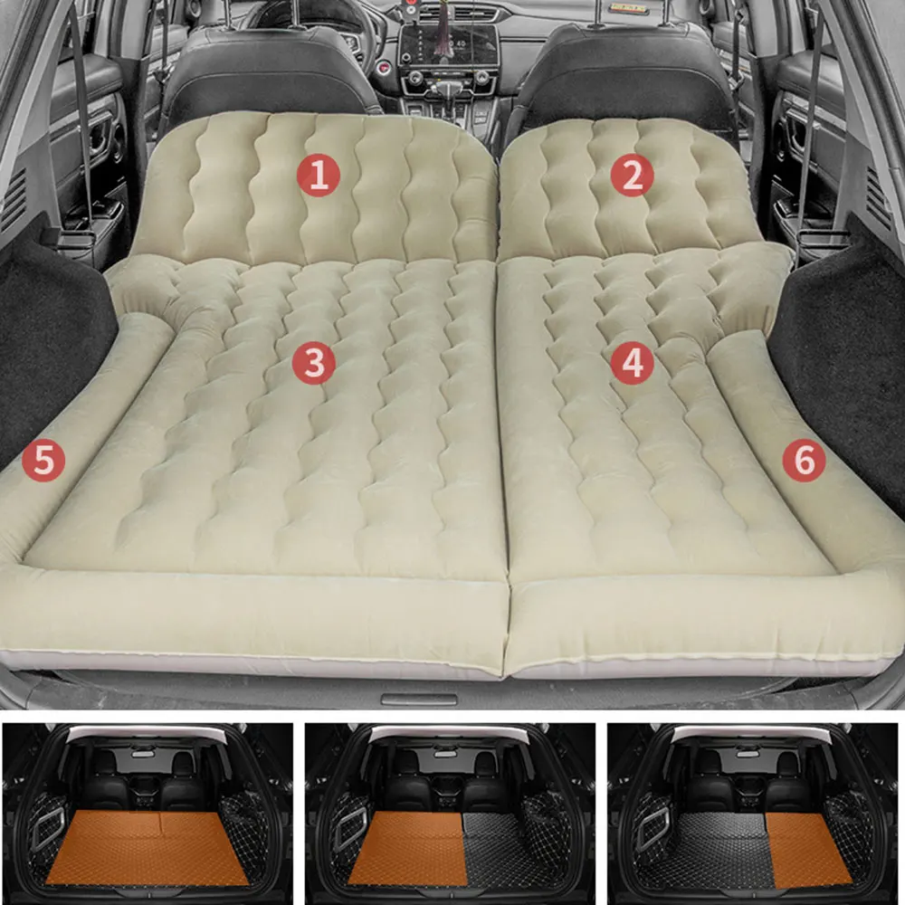 Inflatable Air Bed Ultra-soft Flocking Environmental Fabric Car Inflatable Bed Air Cushion Travel Portable Comfortable Mattress PVC