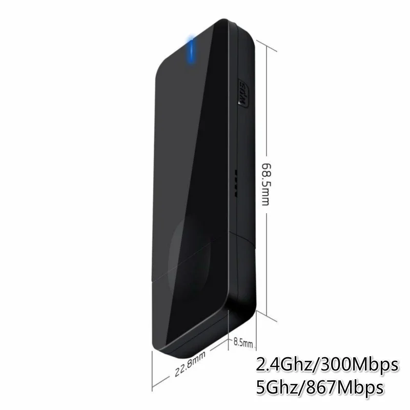 신제품 블랙 MT7612U 1200Mbps 2.4Ghz/5Ghz 듀얼 밴드 USB 와이파이 동글 와이파이 모뎀