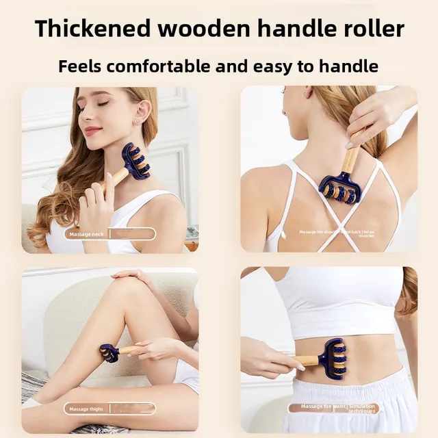 Wooden Handheld Massage Roller, Spiky Acupressure Stick for Muscle Relief, Yoga & Neck Therapy 3