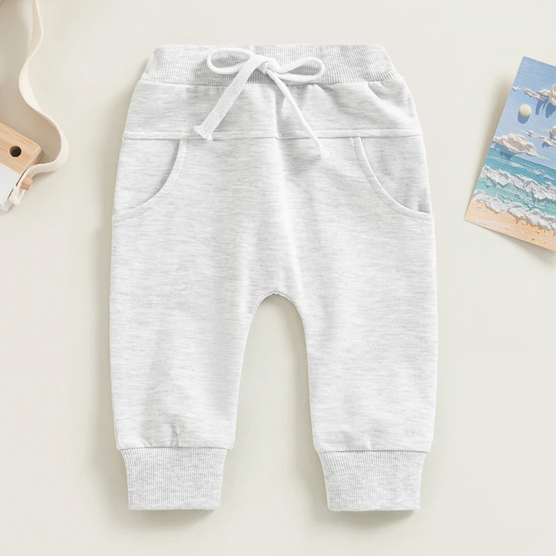 Toddler Boys Jogger Pants Comfortable Elastic Waistband Solid Trousers with Pockets for Everyday Wear in Fall