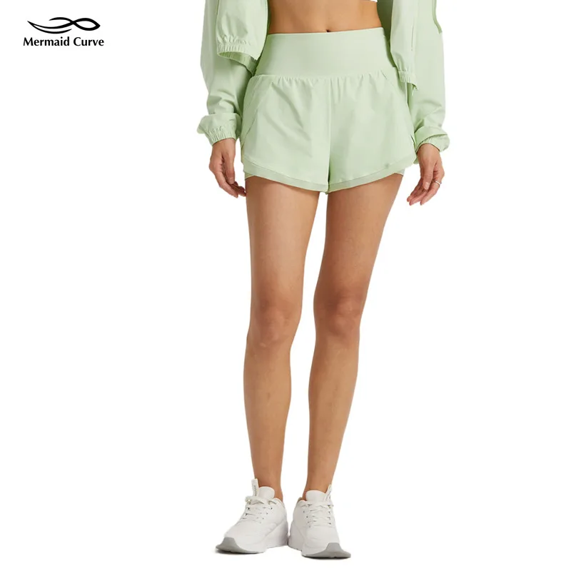 Mermaid Curve Sports Shorts Women's Anti-Rolling Running Quick Dry Pocket Anti-Dazzle Sunscreen Fitness Yoga Pants Tennis Shorts