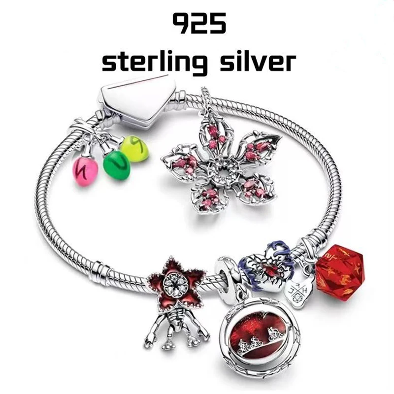 925 Silver Monster Character Pendant Glow in Dark Red Heart Beads Fit Original Bracelet DIY Fine Jewelry Gift for Women