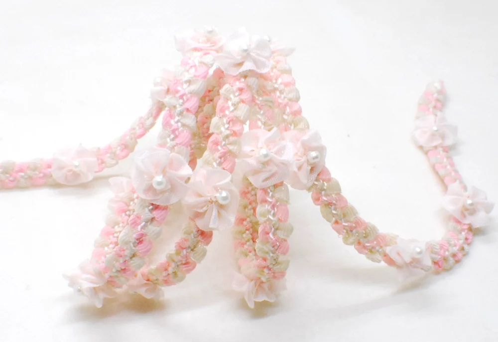 2 Yards Woven Rococo Ribbon Trim Rose Flower Buds Decorative Floral Ribbon Scrapbook Materials Clothing Craft Supplies