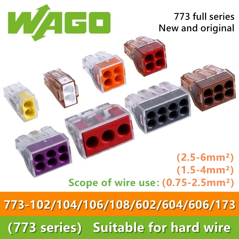 10pcs Original Wago Hard wire Wiring connector 773-102 773-104 773-106 773-108 773-173 773-602 773-604 773-606 wiring terminal