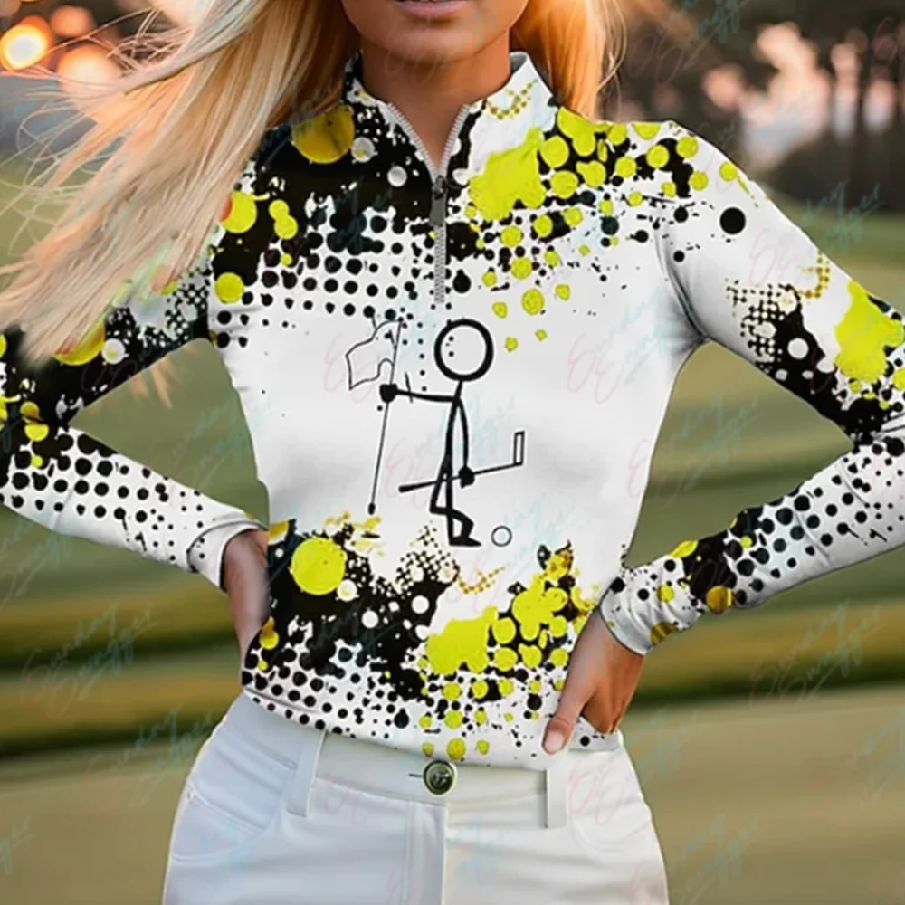 Women's Polo Shirt Golf Shirt Breathable Quick Dry Moisture Wicking Long Sleeve Golf Funny Printed Tennis Top