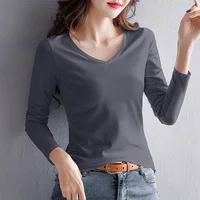 Women's V-Neck Long Sleeve Base Shirt Close-Fitting Heart-Shaped Neckline Ice Sensation Breathable Inner Wear Grey Trendy T-Shir