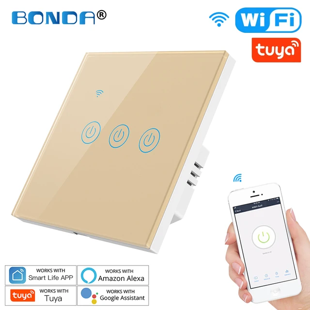 Tuya WiFi Smart Light Switch Eu Luxuray Glass Panel Touch Sensor Smart Life Wall Switch 220V Voice Work with Alexa Google Home 656 Gold 03