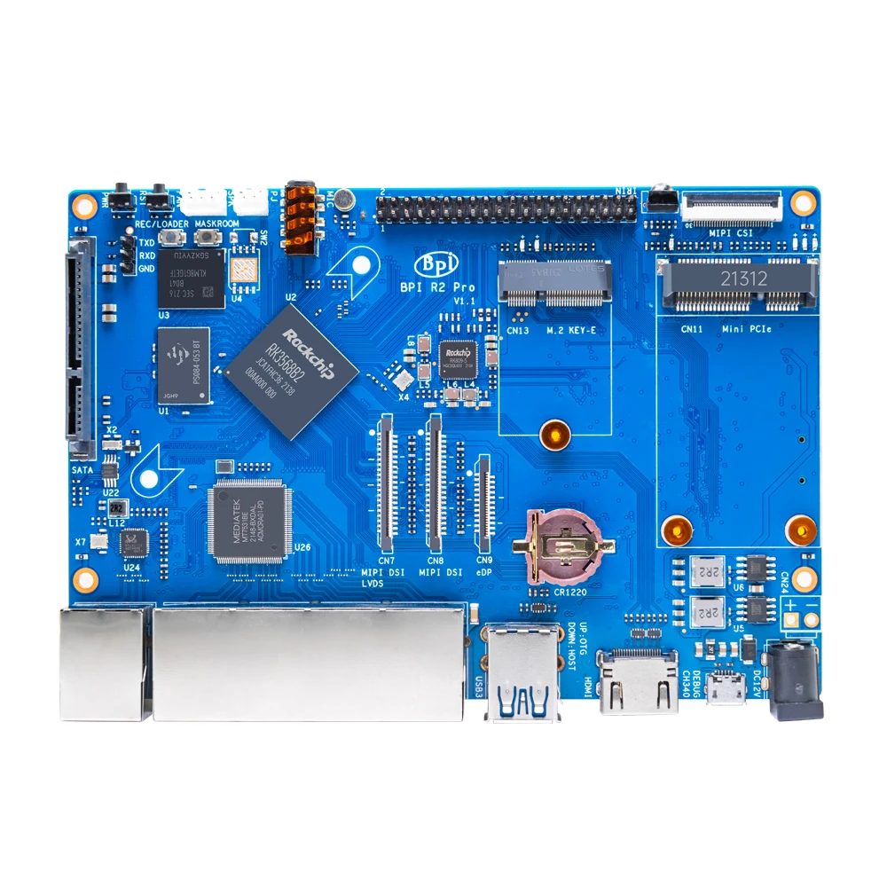 Banana Pi BPI-R2 Pro Rockchip RK3568 Quad-core Cortex-A55 2G LPDDR4 16G eMMC Support SATA MicroSD CSI USB 3.0 Run linux Android