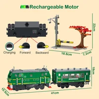 Technical Retro Green Steam Train City Car Electric Model Rechargeable Lithium Battery Motor Building Blocks Toys For Boy Gifts 2