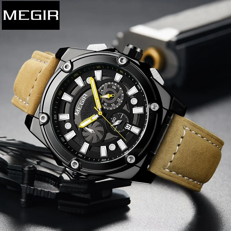 

MEGIR Official Fashion New Men Top Brand Luxury Luminous Chronograph Waterproof Sport Quartz Wristwatch Clock Relogio Masculino