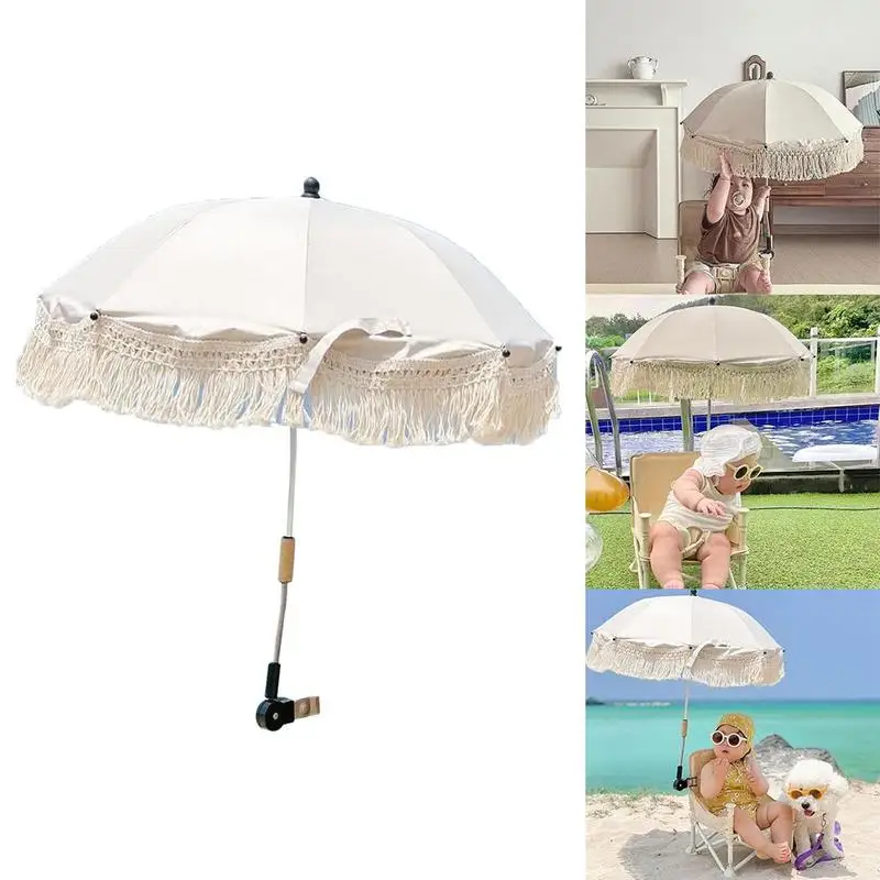 Baby Stroller Sun Protection Parasol Bohemian Vintage Pushchair Sun Folding Outdoor Parasol Umbrella Umbrella Beach Fringe Baby Strollers