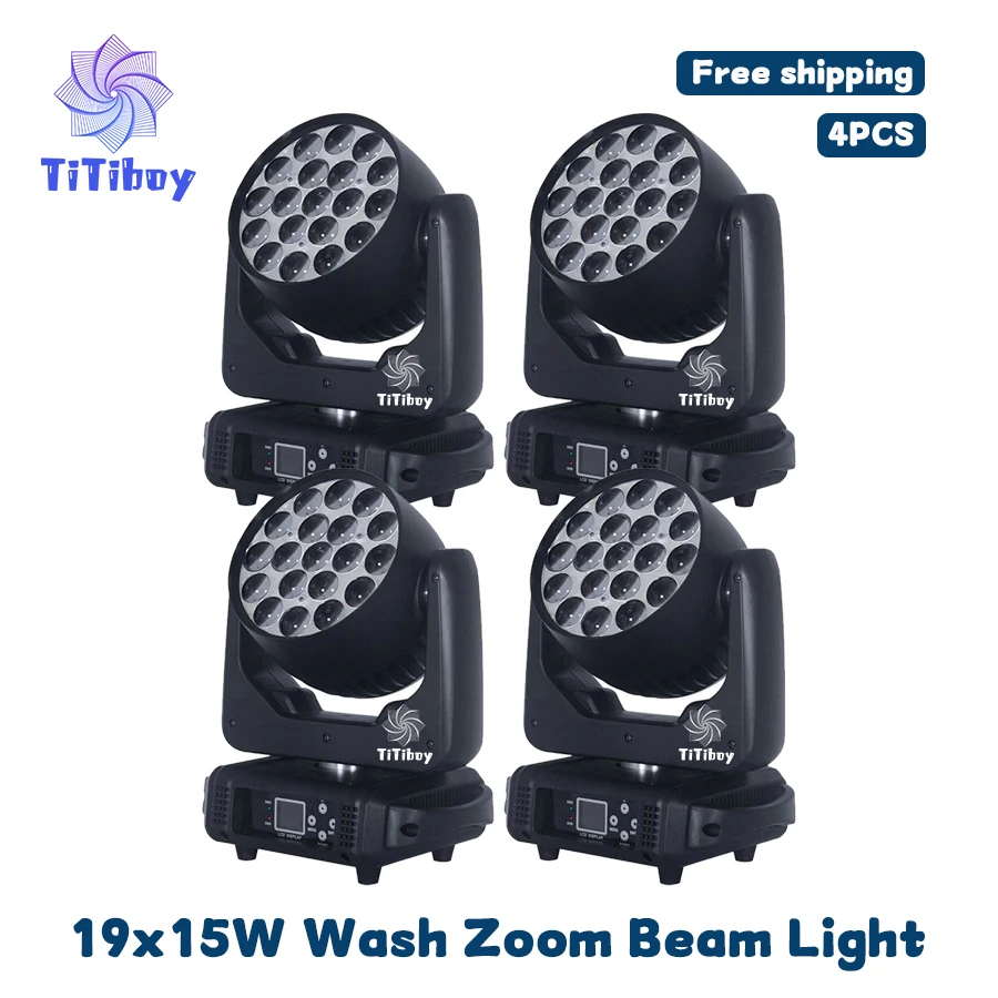 

0 Tax 4Pcs 19x15W Moving Head Light Beam Wash 19x15W RGBW Zoom Moving Head Lighting for DJ Disco KTV Party Free Fast Shipping