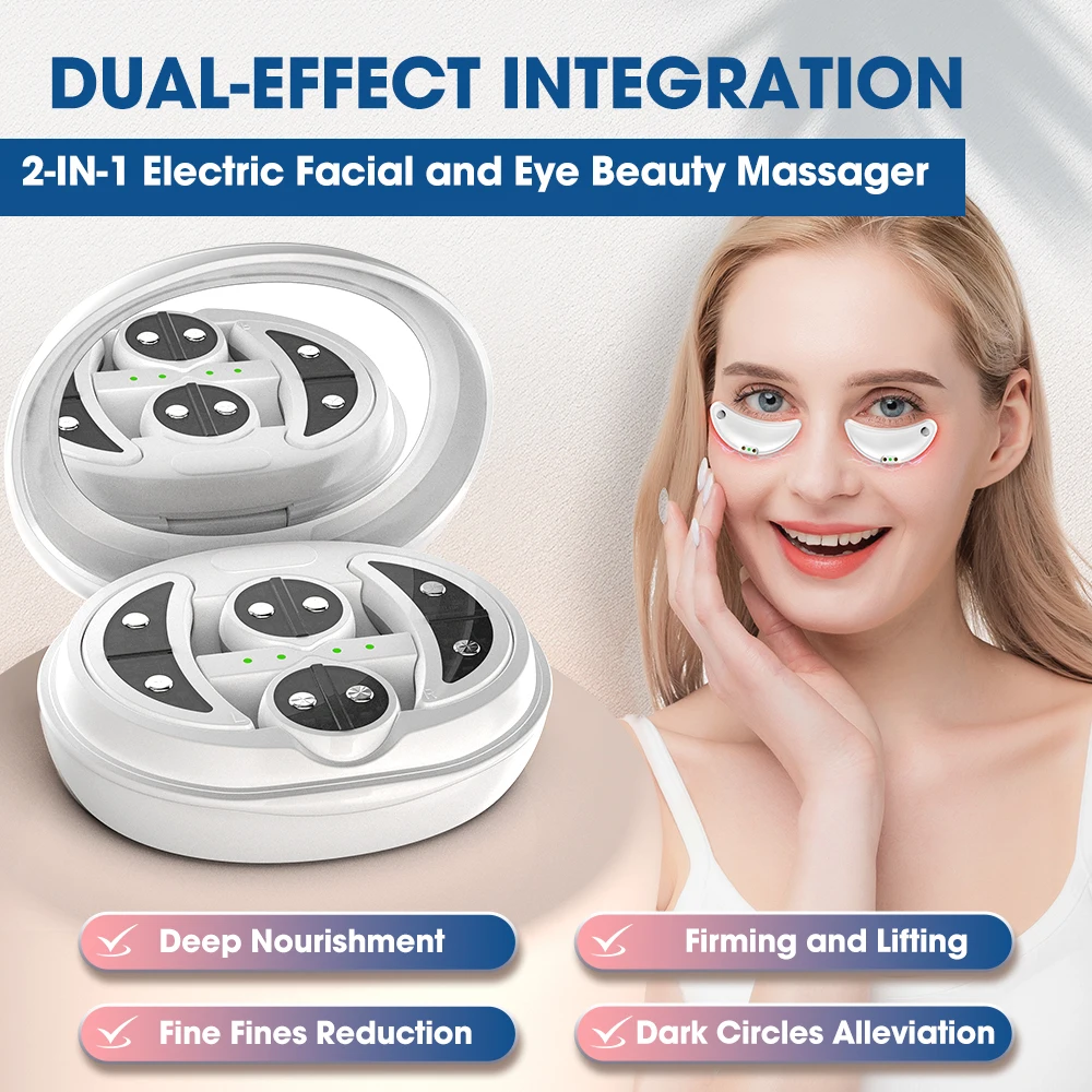 EMS Eye Facial Massager 660nm Red Light Heating Therapy Reduce Skin Fine Lines Dark Circles Anti-Wrinkle Firming Skin Care