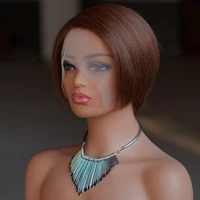 # Perruque courte brune coupe pixie droite 13x4 avec dentelle transparente, perruque brésilienne en cheveux humains, perruque bob courte avec raie latérale pour femmes 4