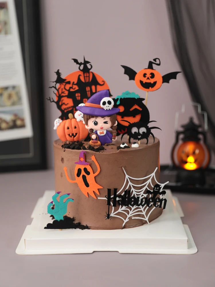 Décoration Halloween Comestible ZALAON 48 Pcs De Décorations De Gâteaux Halloween Avec Piques En Bois Décorations De Gâteaux Avec Bâtonnets Chauve- Souris, Sorcière, Citrouille Topping Halloween