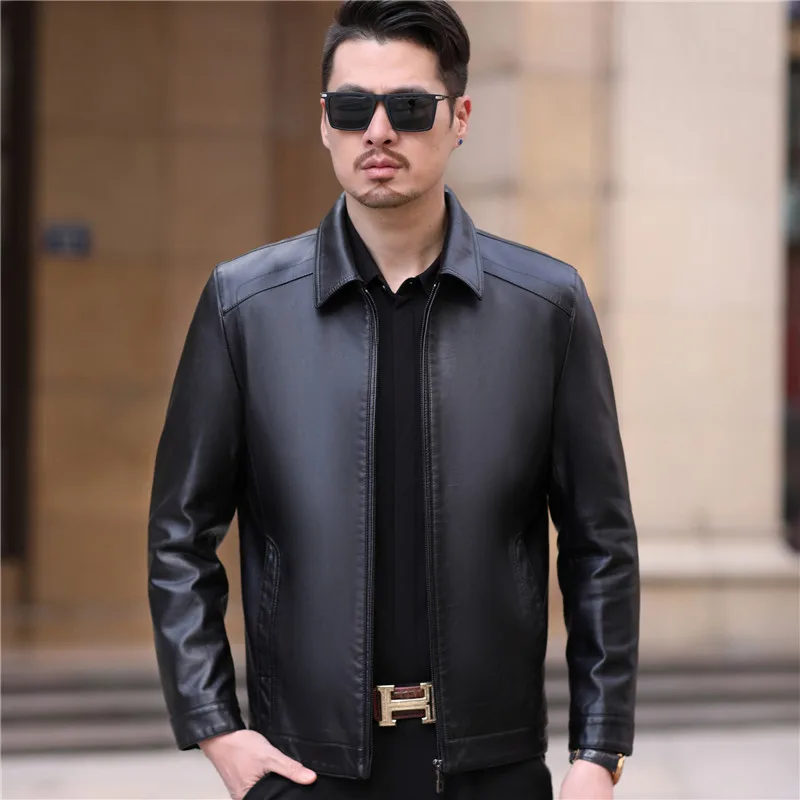 High-end men's genuine leather jacket lapel leather casual men's spring and autumn 100% sheepskin thin coat 2