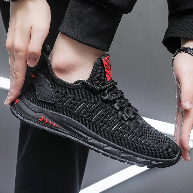 

Men's Shoes 2023 New Summer Breathable Male Casual Shoes Soft Bottom Fly Woven Men's Sneakers Hollow Mesh Running Shoes Tenis