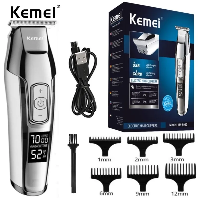 

Kemei KM-5027 Professional Hair Clipper Beard Trimmer for Men Adjustable Speed LED Digital Carving Clippers Electric Razor