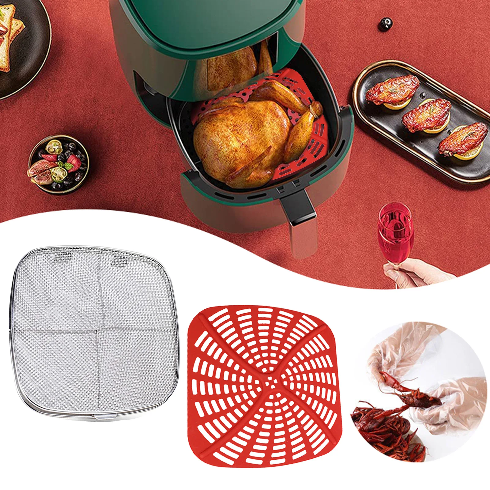 

Silicone Air Fryer Mat Liner Non-Stick Steamer Pad Baking Inner Liner Cooking Mat For Kitchen Accessories