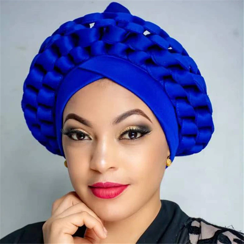 Beautiful Women Head Wrap African Headtie Nigerian Gele Headties with Beads Diamonds Stones for Party 2pcs Muslim Turban Fashion african fashion designers