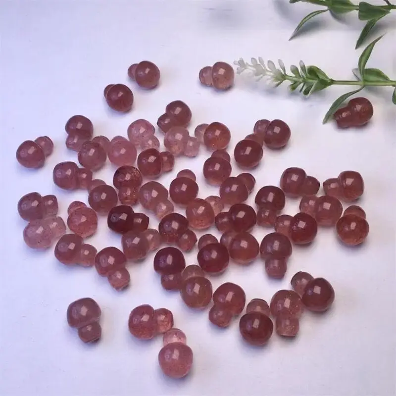 

10PCS Natural Strawberry Quartz Mini Mushroom Carvings Crystals Healing Stone Craft DIY Figurine Home Room Ornament 12mm