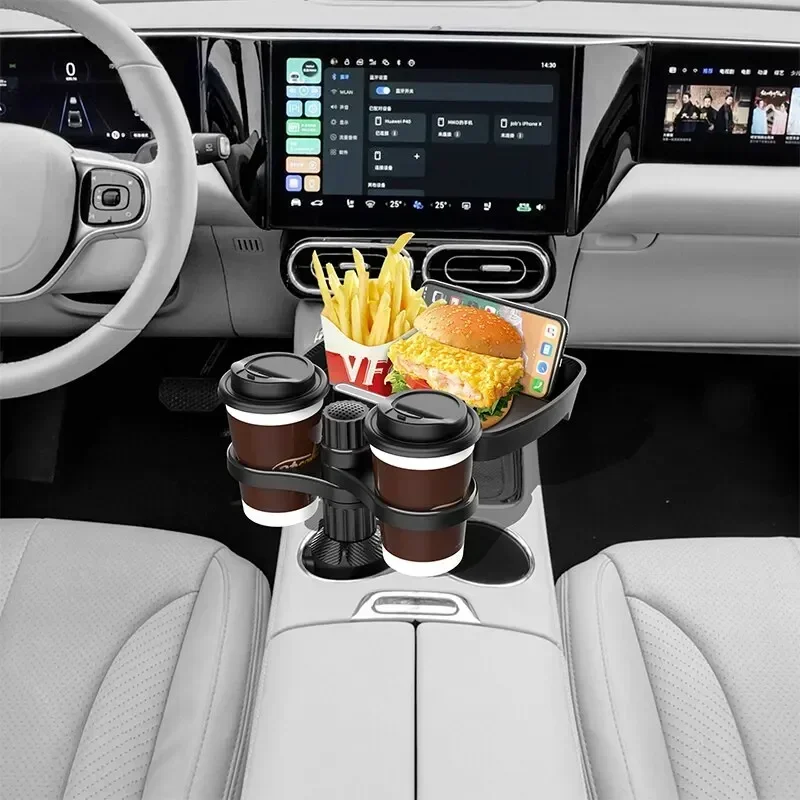 Car Cup Holder Tray With Swivel Base 360 Degree Adjustable Car Cup Holder Food Tray Organized Drink Holder For Car Accesssories