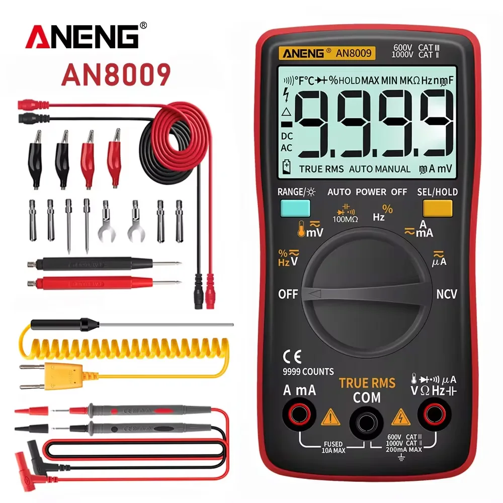 Digital Multimeter Transistor ANENG AN8009 Testers Capacitor True-RMS Tester Automotive Electrical Capacitance Meter Temp Diode