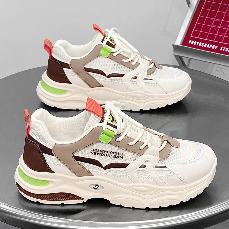 Men's Fashionable Breathable Sports Walking Shoes, Casual Lace-Up Sneakers, Lightweight Pvc Soles for Everyday Use in All Seasons - Outdoor Shoes for Breathable Upper and Comfortable Insole