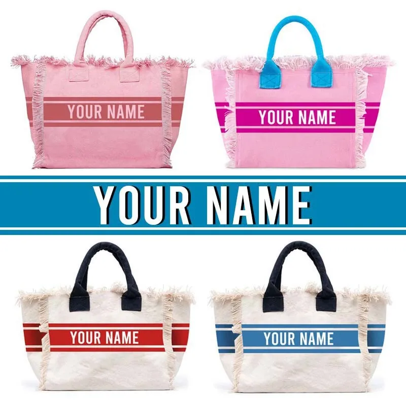 

Printed Stripe Design Women Handbag Large Capacity Tassel Fashion Weekend Travel Bag Bride Gift Summer Beach Bag Canvas Tote