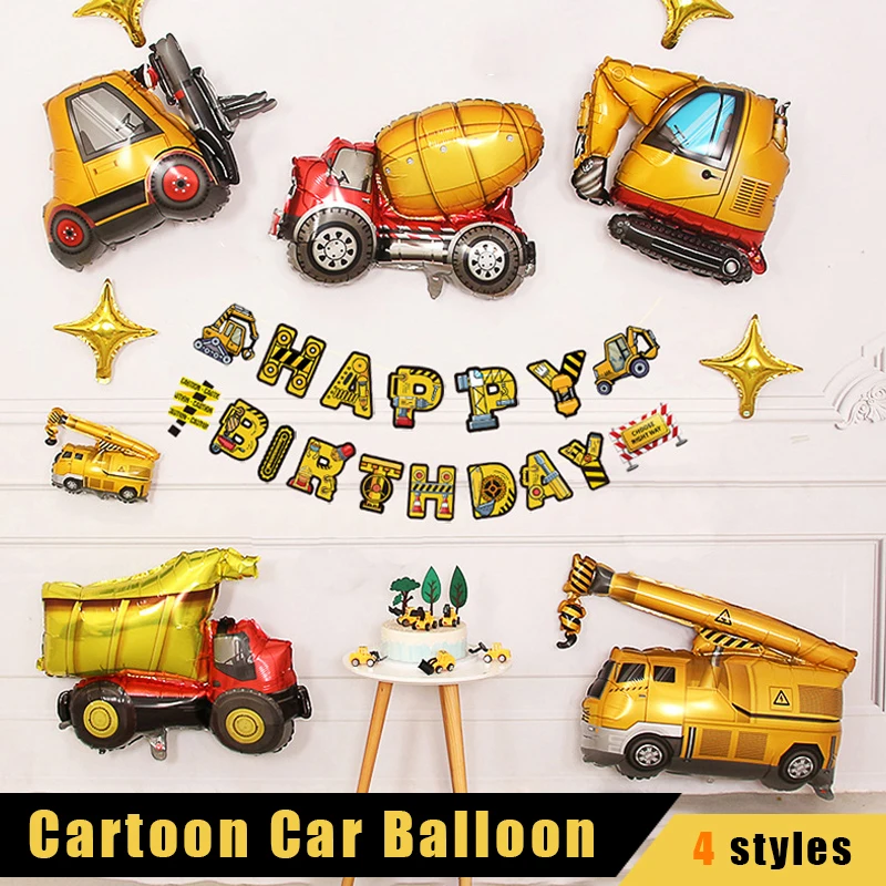 

4Pcs/Set Children's Cartoon Car Balloon Engineering Truck Toy Balloons Birthday Party Decor Aluminium Fun Balloon