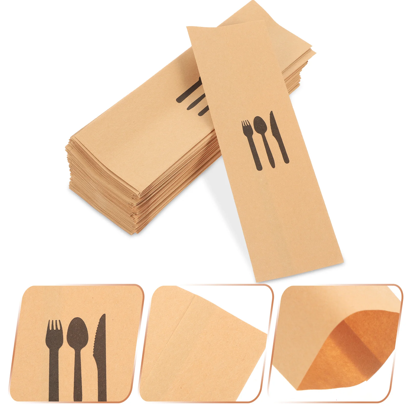 

Disposable Kraft Paper Cutlery Holders Party Cutter Fork Storage Bags Utensil Paper Pockets