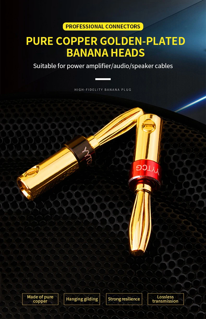 YYTCG 4 Stück 24K Kupfer vergoldeter Bananenstecker, Lautsprecherstecker, 4,5 mm Bananenstecker passend zu 4,5 mm Innenkabel – Detail 1
