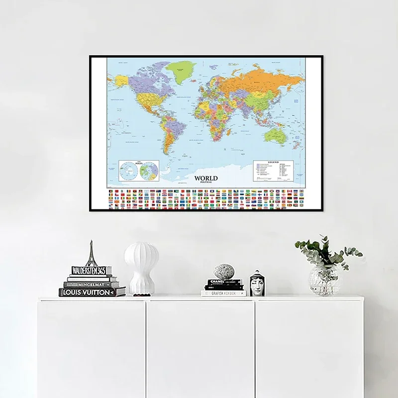 59x42cm A2 Size The World Map of Various Countries Fine Canvas Wall Map Backdrop School Office Classroom Wall Decoration Gift