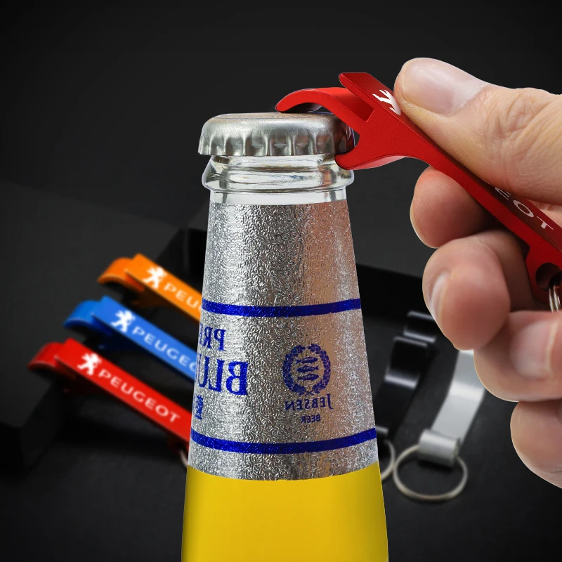 Car Emblem Beer Bottle Opener Keychain Metal Key Ring Pendant For Peugeot 206 307 308 3008 207 208 407 508 2008 408 4008 Rifter