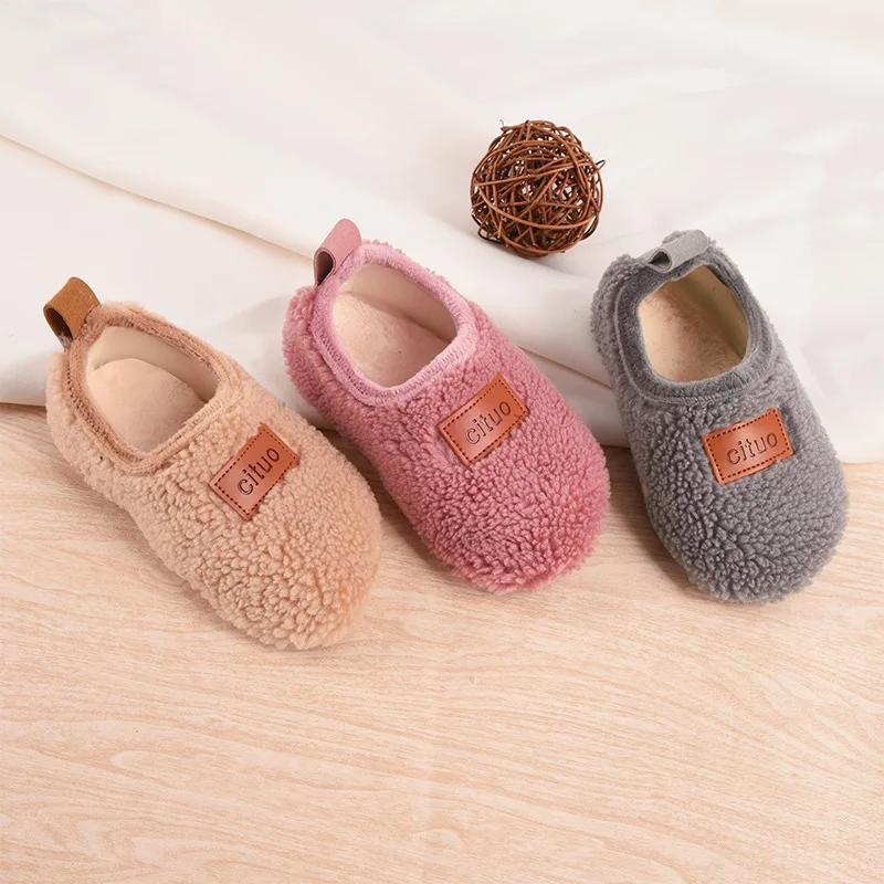 Autumn Winter 1-9 Years Old Children Plush Floor Sock Shoes Child Soft Sole Walking Shoes Indoor Home Anti-slip Kids Slippers