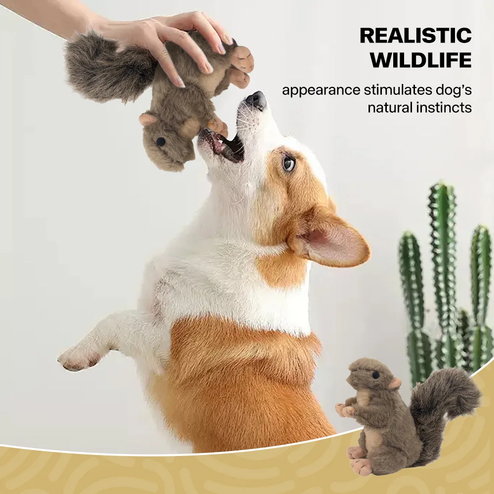 All For Paws Dog Faux Fur Squirrel Toys For Dogs Animal Realistic Squeaker Wildlife Fleece No-Toxic Dolls Pet Accessories 3