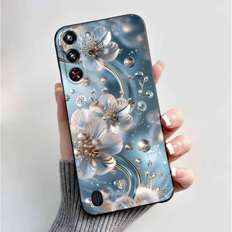Soft Silicone Black Shell with Cute Flower Design - Protective Case