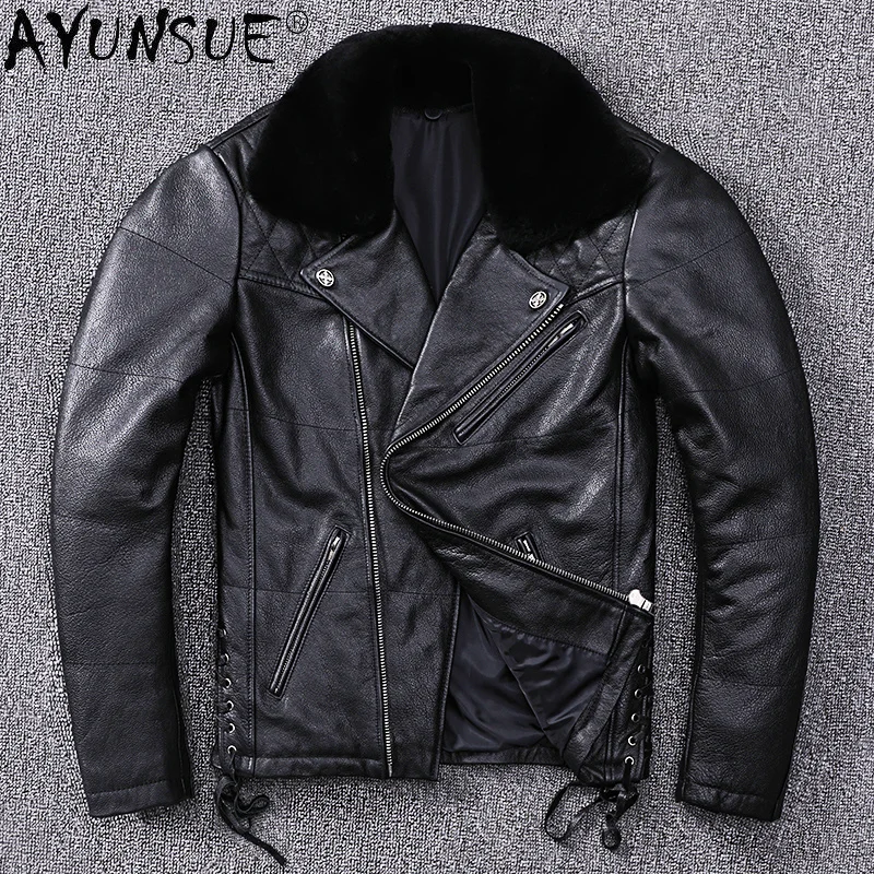 

Genuine Cowhide Leather Jacket Mens Motorcycle Jackets for Men Clothing Thick Winter Coat Male Erkekler Ceket LXR1055