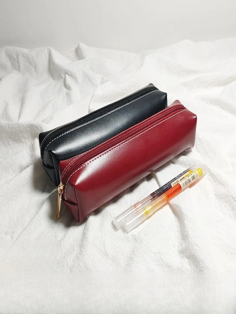Neues PU-Federmäppchen, kleines tragbares Federmäppchen in einfacher Bonbonfarbe, große Kapazität, Schreibwarenbox für Jungen und Mädchen, Studenten – Detail 12