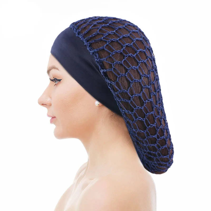 New Women Stretchy Wide band Soft Rayon crochet Hairnet hair snood mesh net  Headbands Knit Hat Cap Lady Turban Hair Accessories