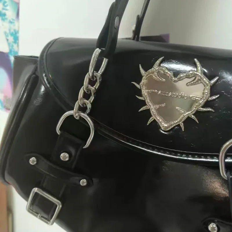 Modische Y2k-Umhängetasche, Unterarmtasche im Flap-Stil, Damenhandtasche im Preppy-Stil, kariertes Muster, Stern-Dekor, große Bowling-Tasche – Detail 5