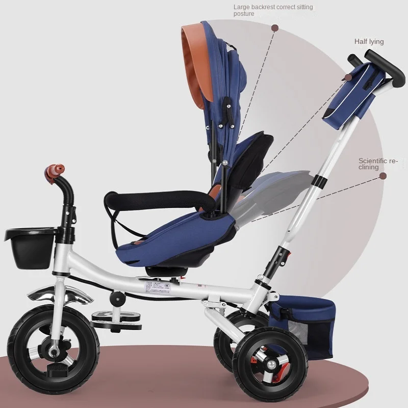 LazyChild Folding and Lying Children's Tricycle Bicycle 1-6 Years Old Baby Stroller Baby Light Bicycle Three Wheel Toddler Bike