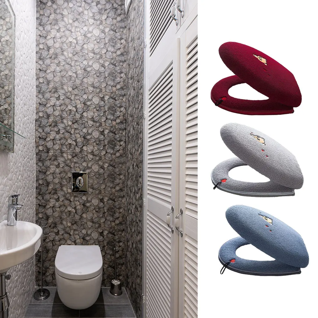 Universal Toilet Seat Cover Cute Carton Soft WC Paste Toilet Sticky Seat Pad Washable Bathroom Warmer Lid Cover Pad Cushion