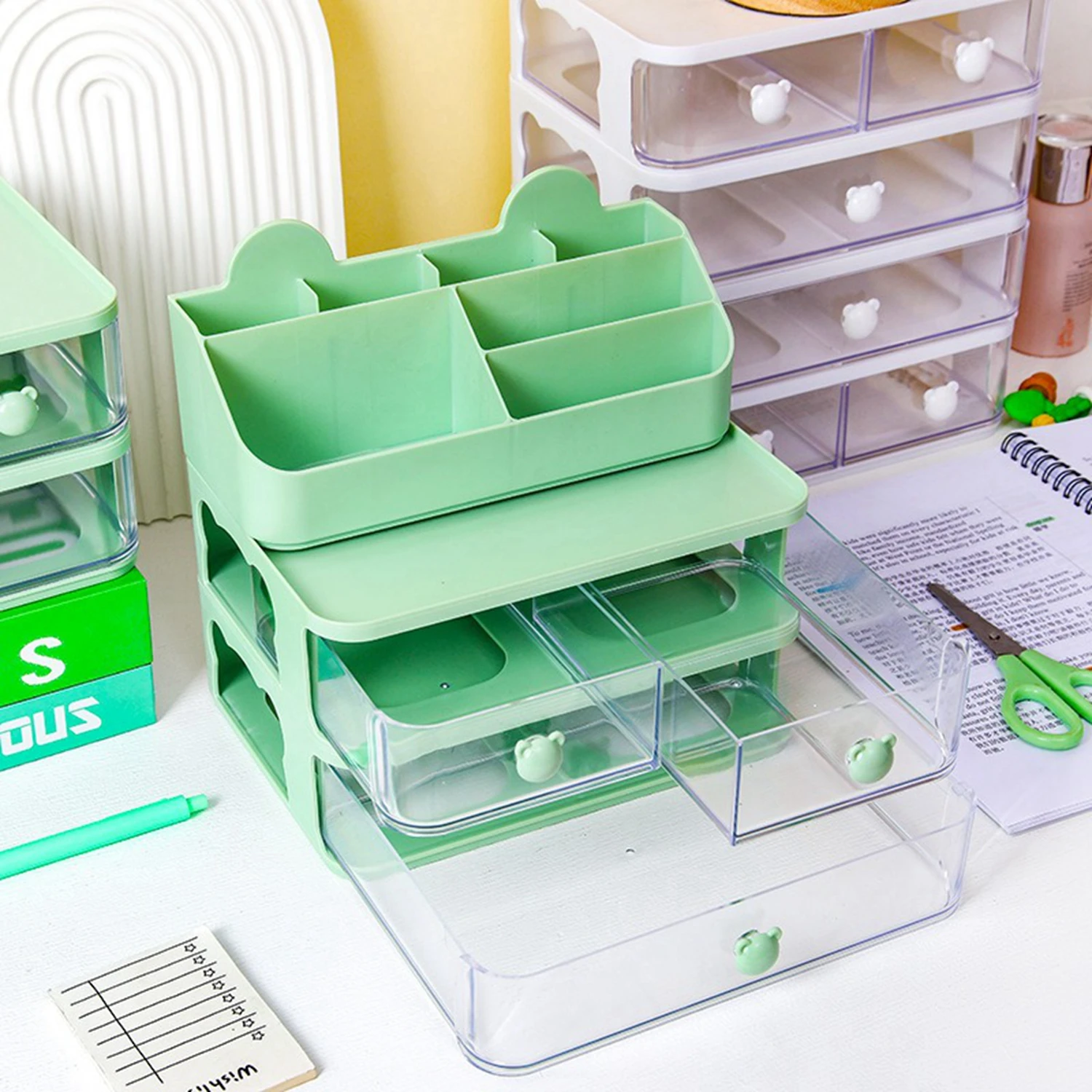 1pc/2PCS/3PCS Portable Stackable Desktop Storage Box Student Desk Stationery Sorting Storage Rack Makeup Box Desktop Tra