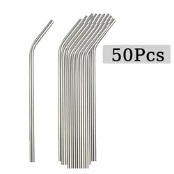 50 - Piece Reusable Stainless Steel Drinking Straws for Beverages - Durable and Eco - Friendly Silver Set (50Pcs Bent)